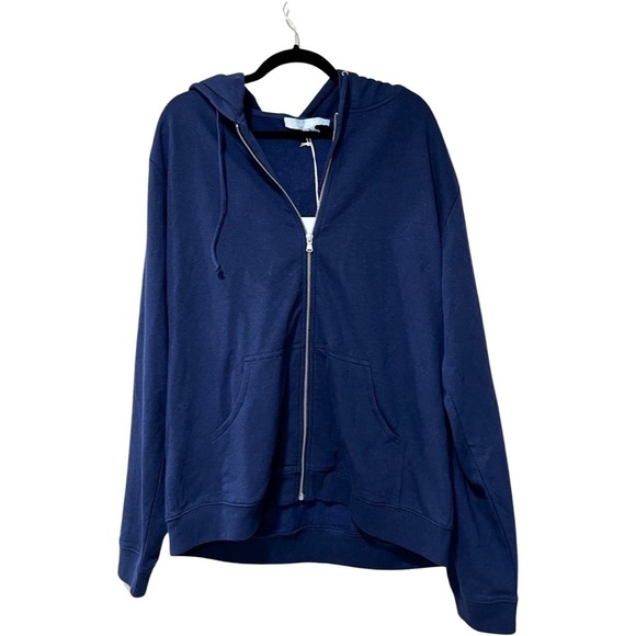 NWT HILL HOUSE Teddy Gender Neutral Zip Up Hoodie Jacket Navy Sz L - Picture 1 of 7